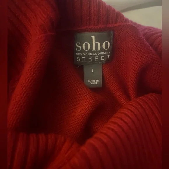 New York & Company Red Off-Shoulder Sweater Dress - Picture 2 of 2